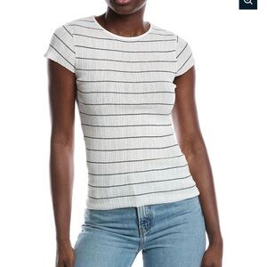 A.L.C. White Short-Sleeve Ribbed Tee with Black Stripes